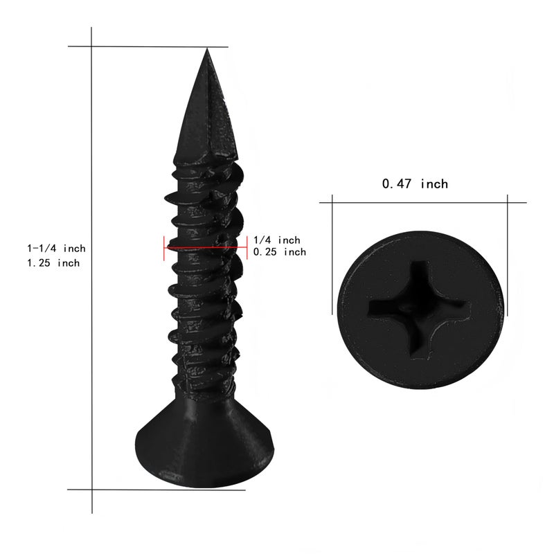 WenSilon(100 PCS) 1/4"" x1-1/4 Black Concrete Screw Anchor Black Flat Head for Anchoring to Masonry, Block or Brick Stucco - Image 2